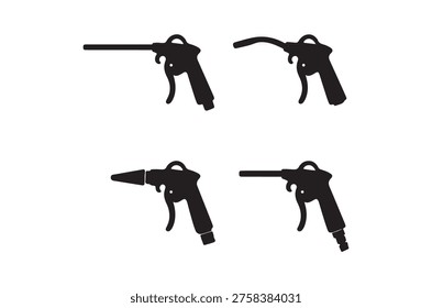 Black silhouettes displaying four variations of air blow guns, isolated against a white background.
