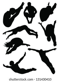 Black silhouettes of diving-vector