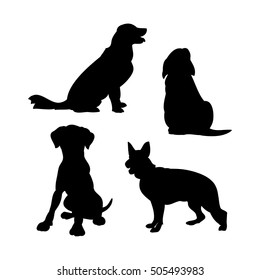 Black silhouettes of dogs on a white background. Set of vector illustrations