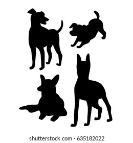 Black silhouettes of dogs on a white background. Vector illustration for your cute design.