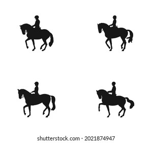 Black silhouettes of dressage horse doing piaffe in different ways