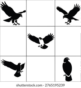 Black silhouettes of eagles flying