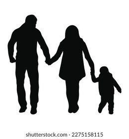 Black silhouettes of family going for walk vector illustration isolated.