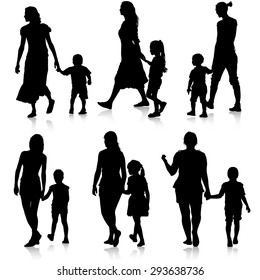 Black silhouettes Family on white background. Vector illustration.