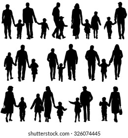 Black Silhouettes Family On White Background. Vector Illustration.