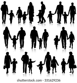 Black silhouettes Family on white background. Vector illustration.