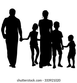 Black Silhouettes Family On White Background. Vector Illustration.