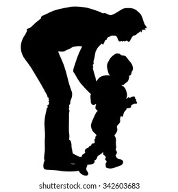 Black silhouettes Family on white background. Vector illustration.