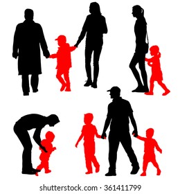 Black silhouettes Family on white background. Vector illustration.