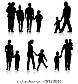 Black Silhouettes Family On White Background. Vector Illustration.