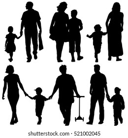 Black silhouettes Family on white background. Vector illustration.