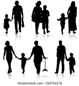 Black silhouettes Family on white background. Vector illustration.