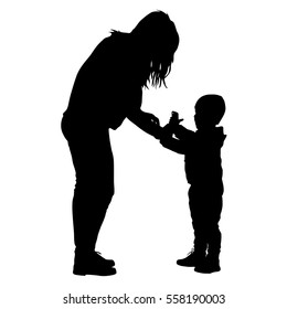 Black silhouettes Family on white background. Vector illustration