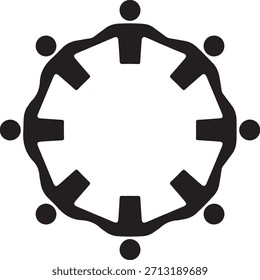 Silhuetas pretas de figuras conectadas em uma formação circular, representando a unidade e o trabalho em equipe.