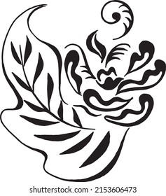 Black silhouettes of flower isolated on a white background. Stylized ornament flowers and leaves outline drawing. Vector illustration.