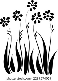 Black Silhouettes of Flower, Plant ornament. Floral and swirls design for print or use as poster, card, flyer or T Shirt