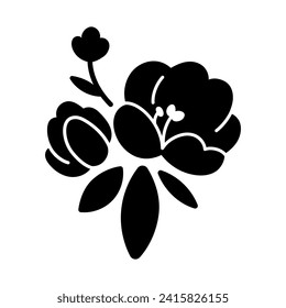 Black silhouettes of flowers. Bouquet of tulips isolated on a white background. Vector illustration. Festive wedding decor. Spring flowers.