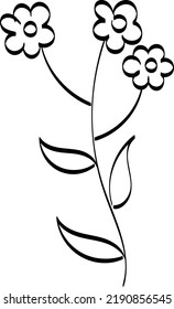Black silhouettes, flowers and herbs isolated on white background. Hand drawn sketch flower