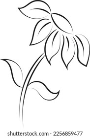 Black silhouettes, flowers and herbs isolated on white background. Hand drawn sketch flower