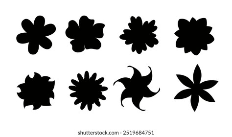 Black silhouettes of flowers on a white background.
