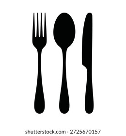 black silhouettes of fork spoon and knife on white background