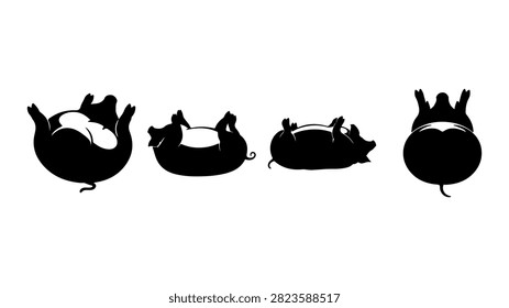 Black silhouettes of four distinct fish species swimming in water, showcasing diversity in aquatic life and marine biodiversity.