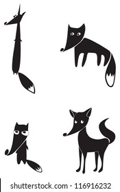 The black silhouettes of four foxes