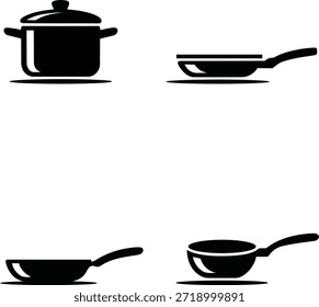 black silhouettes of four kitchen pots and pans