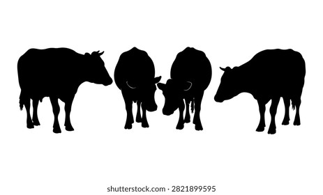 Black silhouettes of four wild horses standing side by side, emphasizing their majestic and powerful presence in a natural setting.