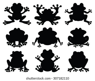 Black silhouettes of  frogs, vector