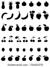 Black silhouettes of fruit, icon set for web and mobile