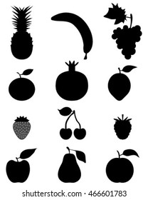 Black silhouettes of fruit,vector icon set for web and mobile