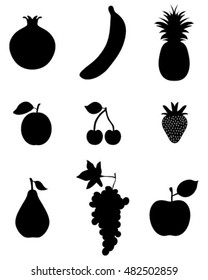 Schwarze Silhouetten von Früchten, Vektorillustration Icon Set für Web-und mobile
