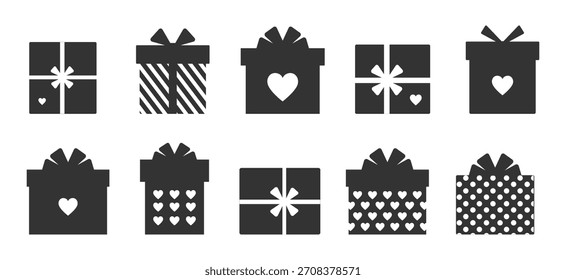 Black silhouettes of gift boxes on a white background. Vector illustration.