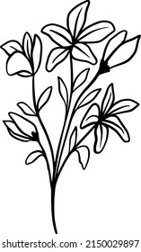 Black silhouettes of grass, flowers and herbs. Wildflower Vector Clipart Illustration.