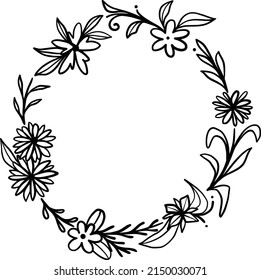 Black silhouettes of grass, flowers and herbs. Wildflower Vector Clipart Illustration.
