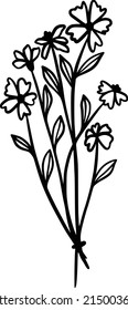 Black silhouettes of grass, flowers and herbs. Wildflower Vector Clipart Illustration.