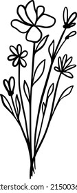 Black silhouettes of grass, flowers and herbs. Wildflower Vector Clipart Illustration.