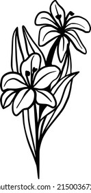 Black silhouettes of grass, flowers and herbs. Wildflower Vector Clipart Illustration.