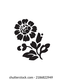 Black silhouettes of grass, flowers and herbs isolated on white background. Hand drawn sketch flowers and insects.