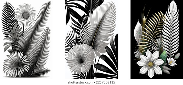 Black silhouettes of grass, flowers and herbs isolated on a white background. Hand drawn sketch of flowers. Vector illustration.