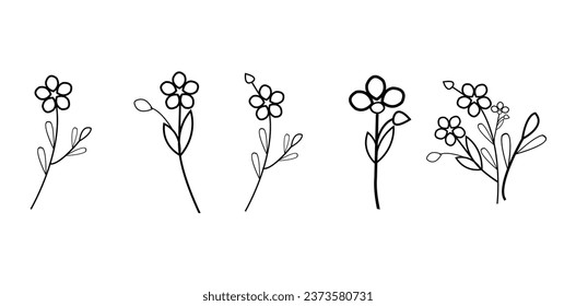 Black Silhouettes of grass, flowers and herbs, pro Vector