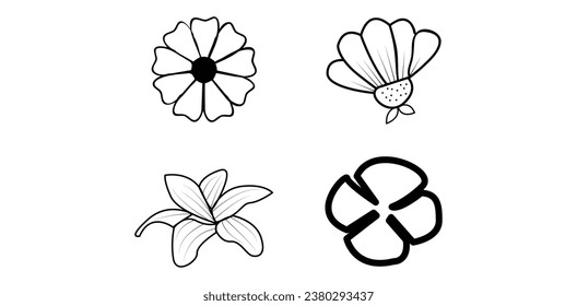 Black silhouettes of grass, flowers and herbs, pro vector