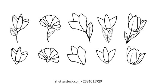 Black silhouettes of grass, flowers and herbs, pro vector