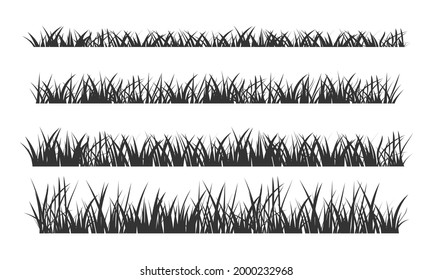 Black silhouettes of grassland lawn field border flat style design vector illustration set isolated on white background. Cartoon summer green grass nature landscape field.