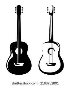 Black silhouettes of guitars isolated on a white background. Vector illustration