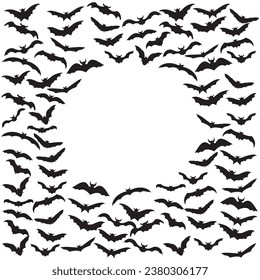 Black silhouettes of halloween bats set on white background