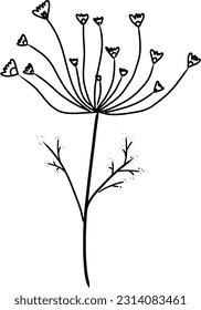 Black silhouettes of hand drawn flowers and plants isolated on white background. Monochrome vector illustrations in sketch style