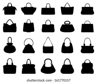 Black silhouettes of handbags, vector
