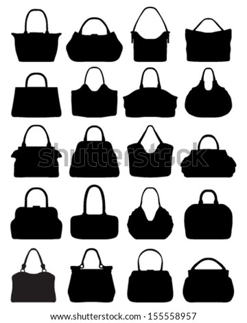 Black silhouettes of handbags, vector